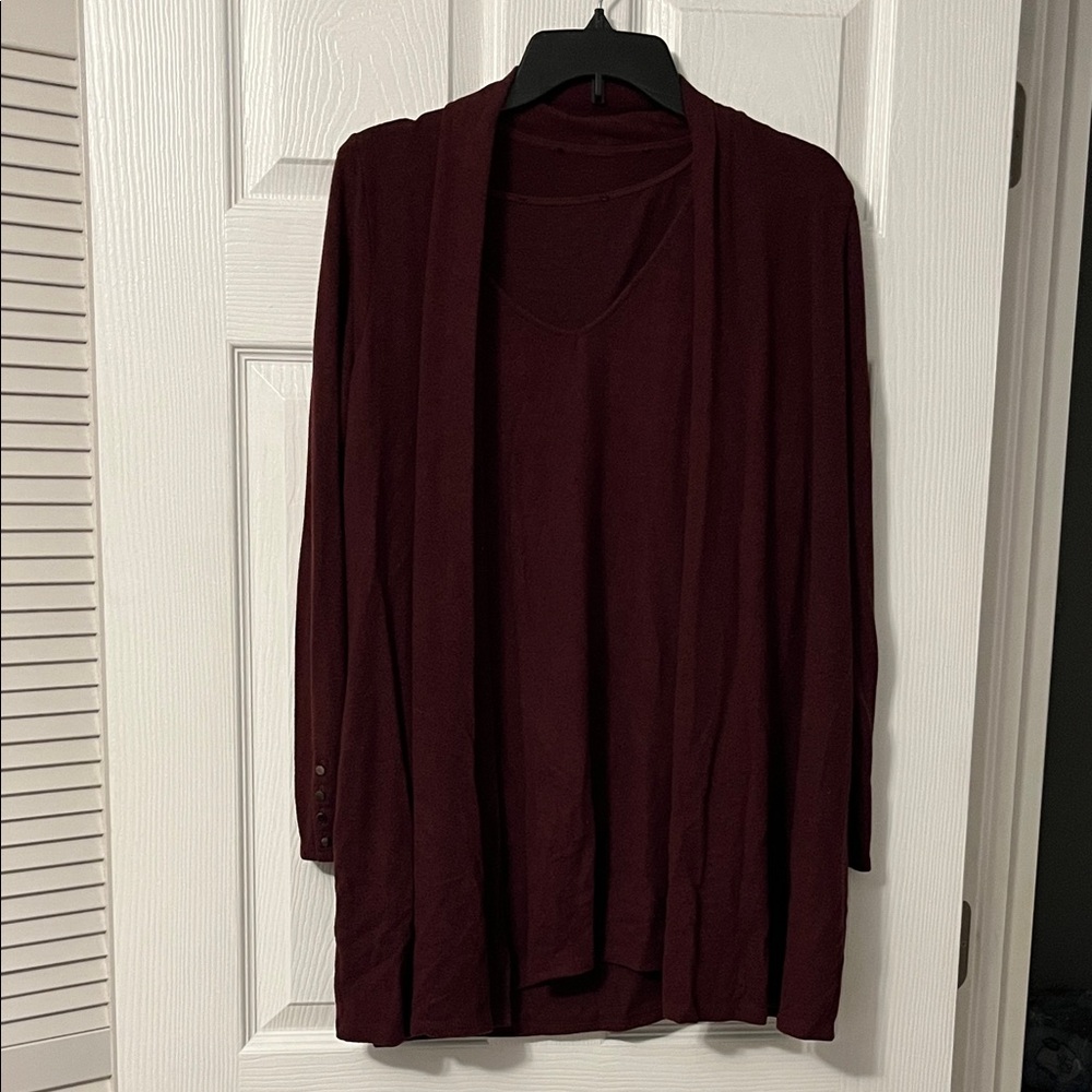 Women's Burgundy Sweater Cardigan with tank top